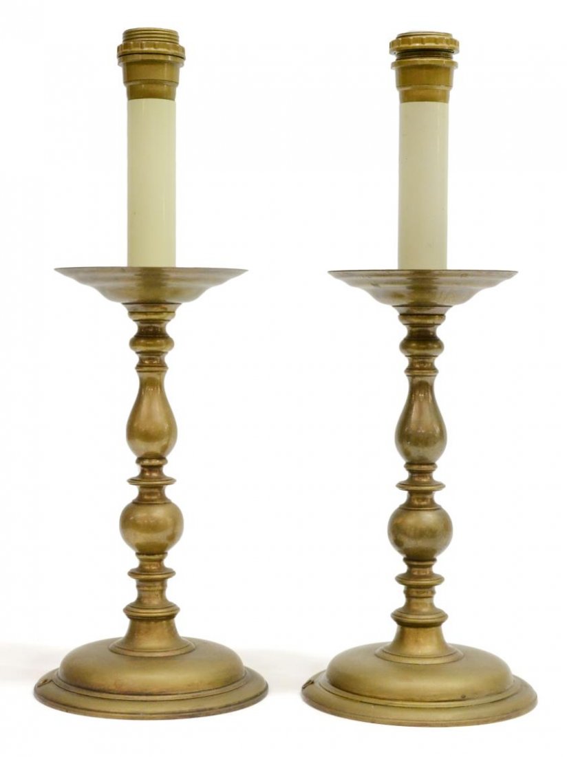 (2) ITALIAN CANDLESTICK FORM BRASS TABLE LAMPS (1 of 2)