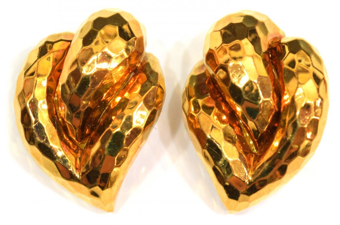 HENRY DUNAY 18KT HAMMERED GOLD ESTATE EARRINGS (1 of 3)