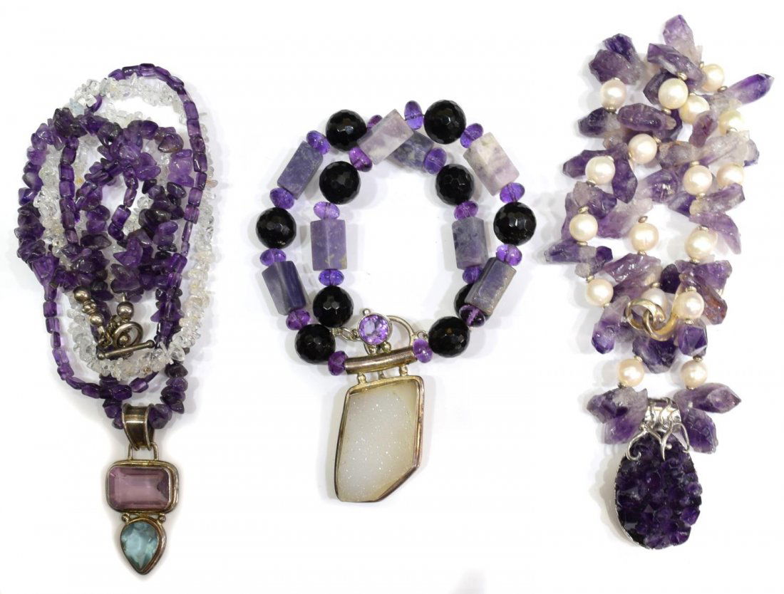 ESTATE STERLING & AMETHYST BEADED NECKLACES (1 of 5)