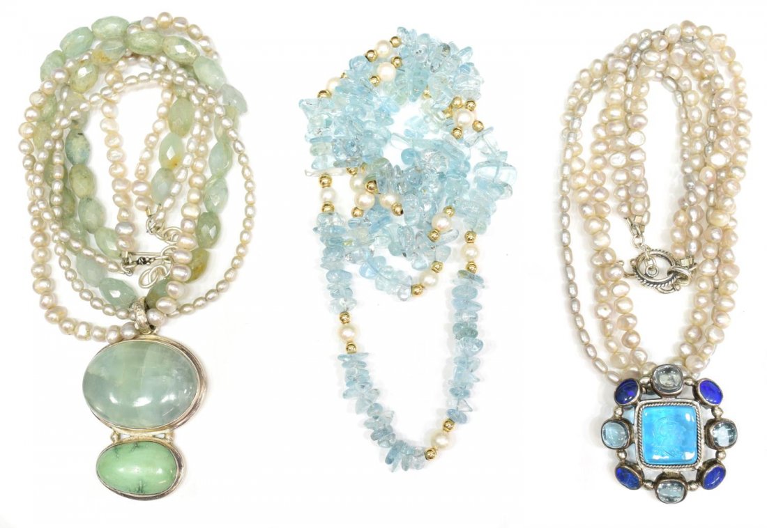 LADIES ESTATE STERLING, PEARL & STONE NECKLACE LOT (1 of 4)