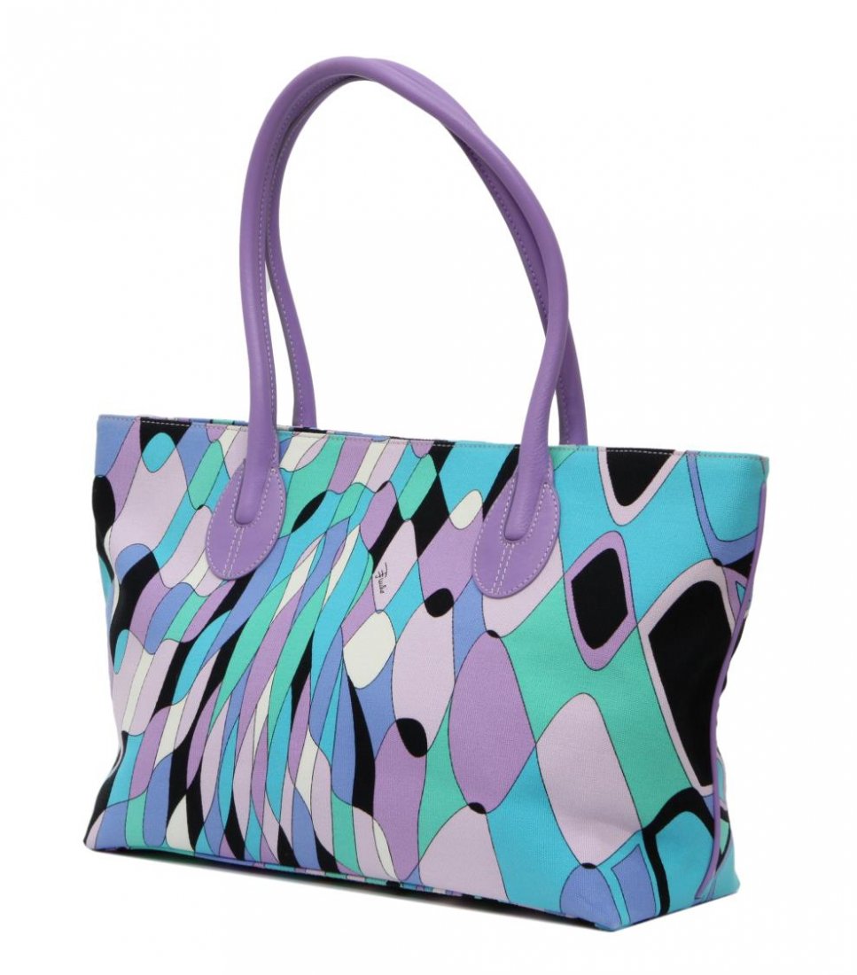 EMILIO PUCCI MULTICOLOR CANVAS & LEATHER HANDBAG (1 of 4)