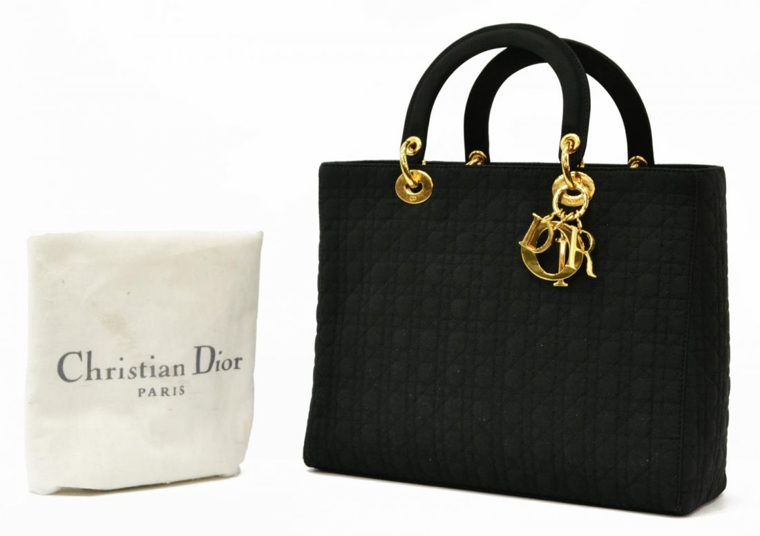 CHRISTIAN DIOR 'LADY GM' CANNAGE CANVAS HAND BAG (1 of 5)