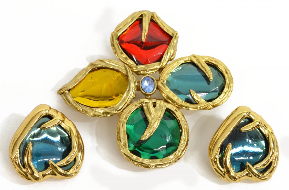 YVES SAINT LAURENT GRIPOIX BROOCH & EARRINGS (1 of 2)