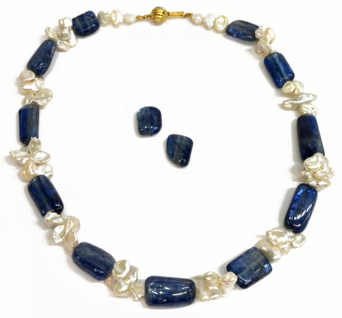 LADIES UNCUT SAPPHIRE AND KESHI PEARL NECKLACE (1 of 3)