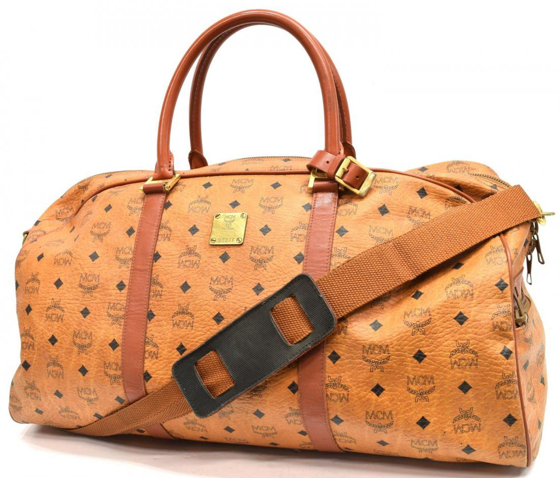 MCM MONOGRAM TAN LEATHER DUFFLE TRAVEL BAG (1 of 5)