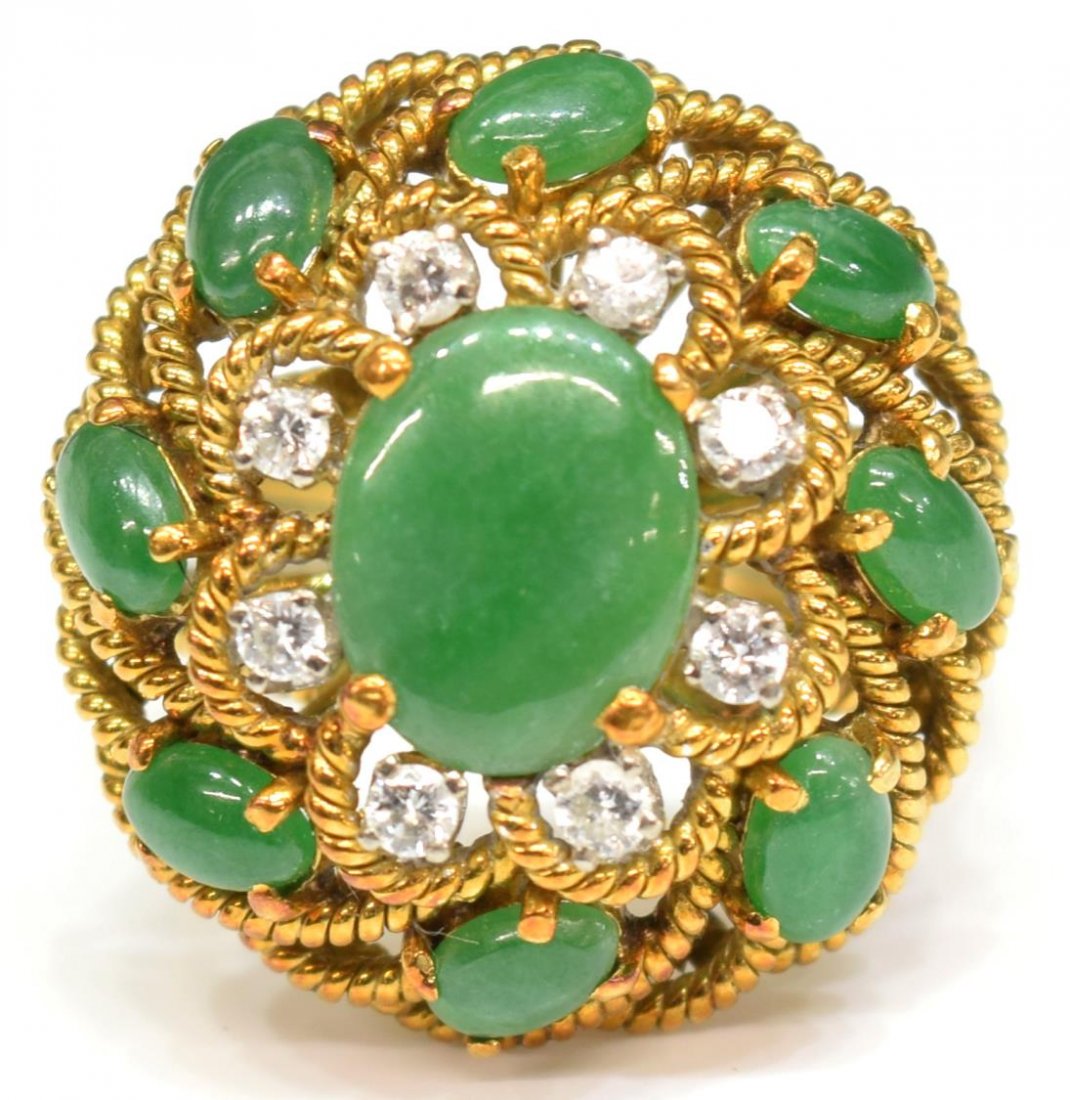 LADIES 18KT, JADE & DIAMOND ESTATE COCKTAIL RING (1 of 5)