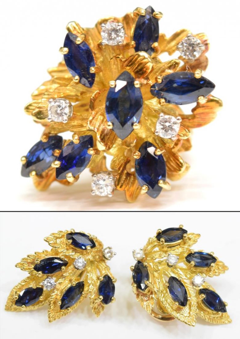 LADIES 18KT, SAPPHIRE & DIAMOND RING & EARRINGS (1 of 9)