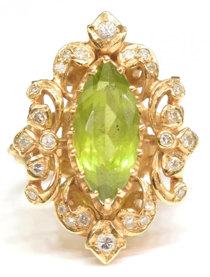 LADIES 14KT GOLD, PERIDOT & DIAMOND COCKTAIL RING (1 of 5)