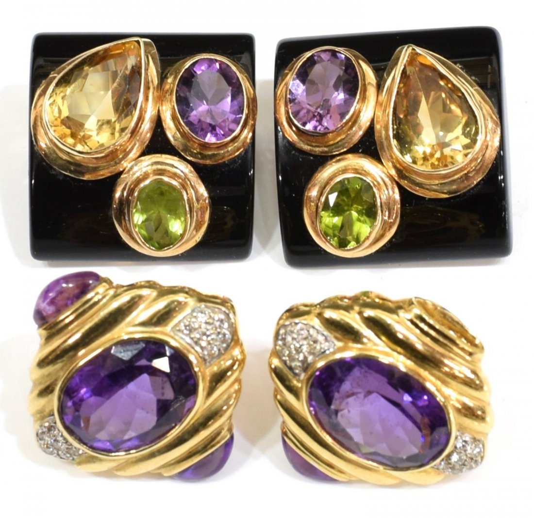 (2 PAIR) ESTATE 14KT, GEMSTONE & DIAMOND EARRINGS (1 of 6)