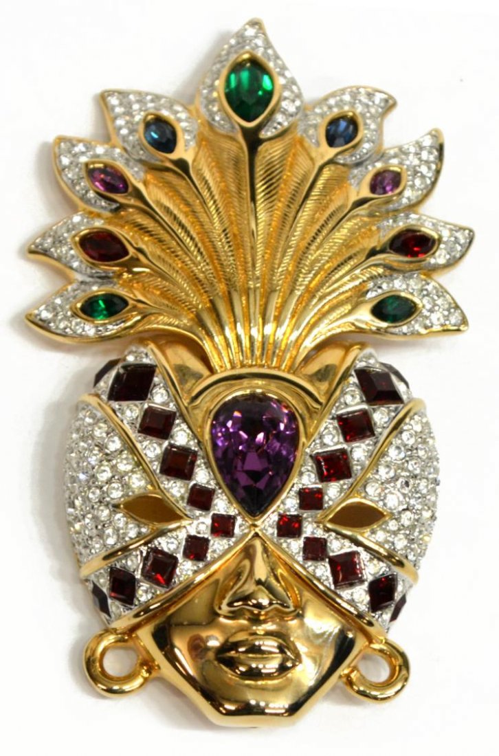 SCARCE SWAROVSKI CRYSTAL MARDI GRAS MASK BROOCH (1 of 2)