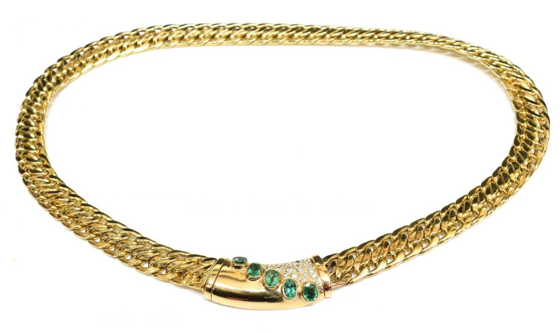 LADIES 14K GOLD DIAMOND & EMERALD ESTATE NECKLACE (1 of 6)