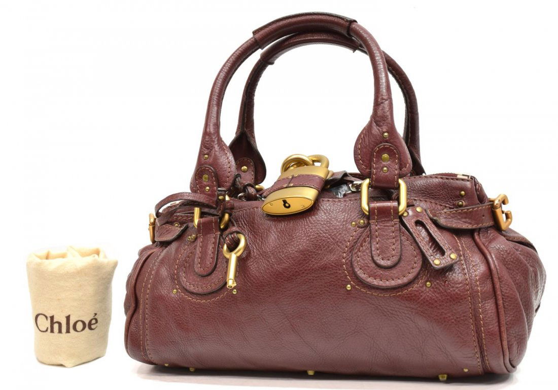 CHLOE BURGUNDY LEATHER PADDINGTON HANDBAG (1 of 4)
