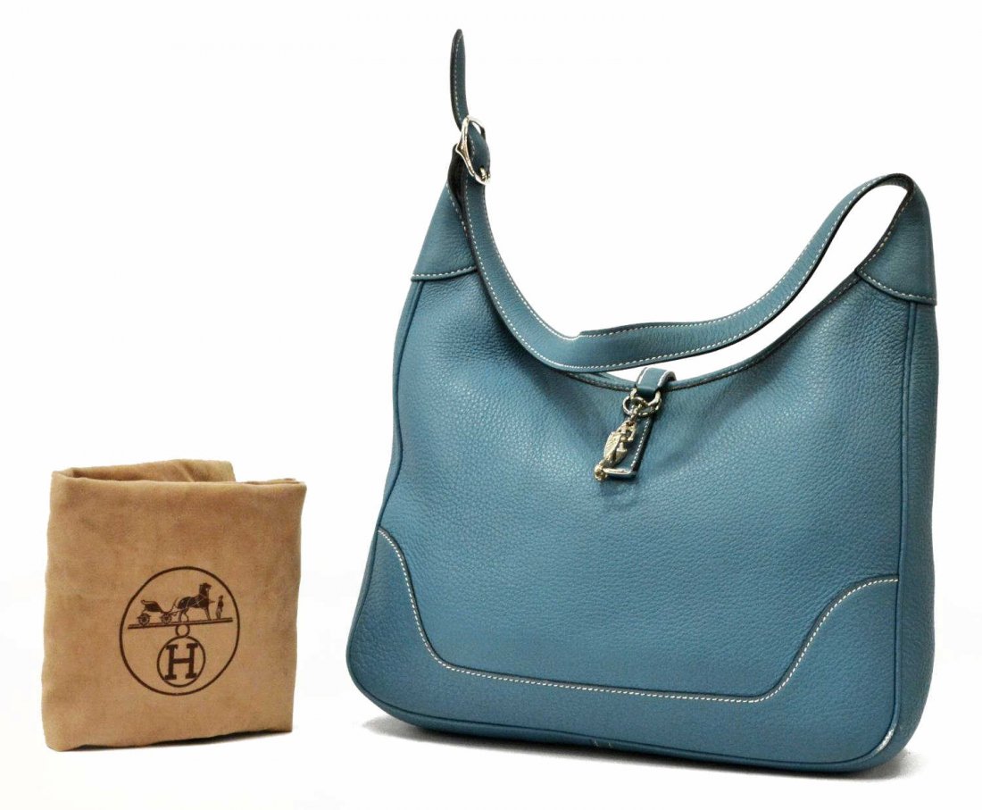 HERMES BLUE LEATHER "TRIM" HANDBAG (1 of 5)