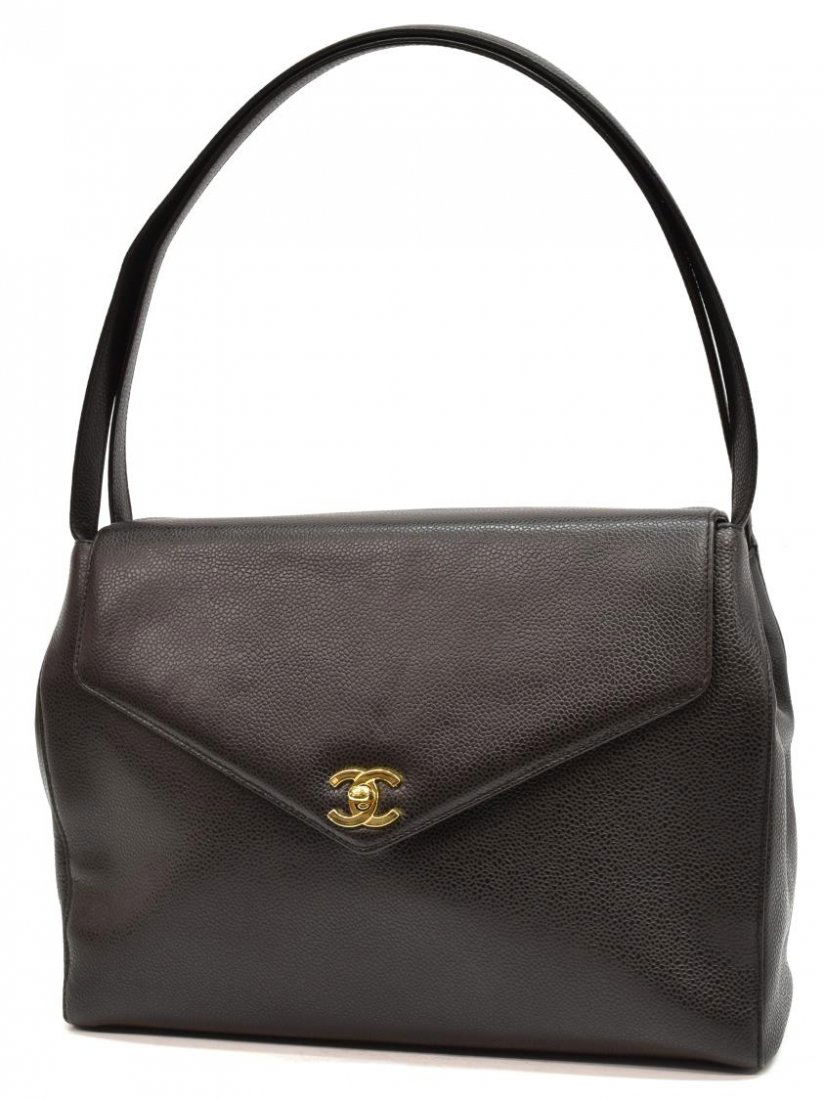 CHANEL DARK BROWN GRAINED LEATHER SHOULDER BAG (1 of 7)