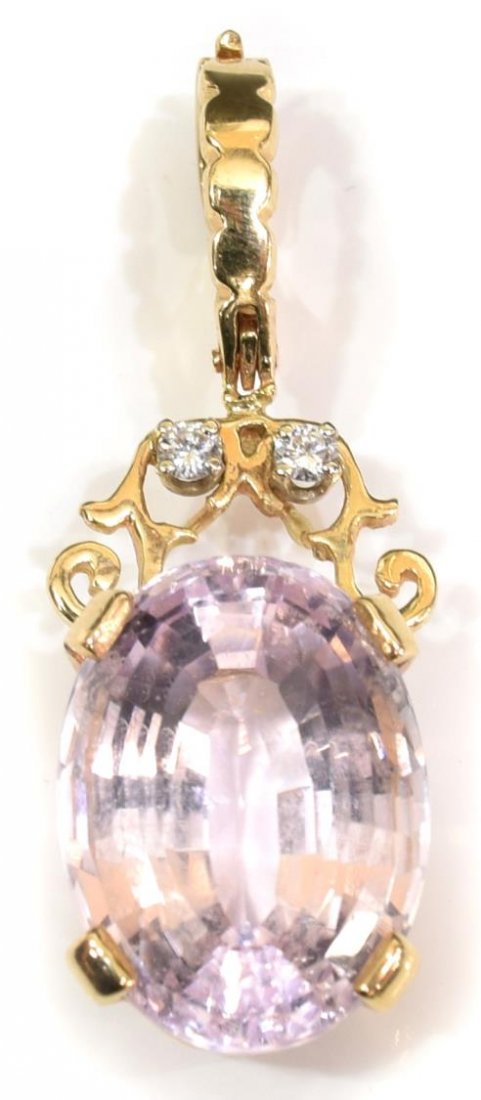 LADIES 14KT GOLD, KUNZITE & DIAMOND PENDANT (1 of 5)