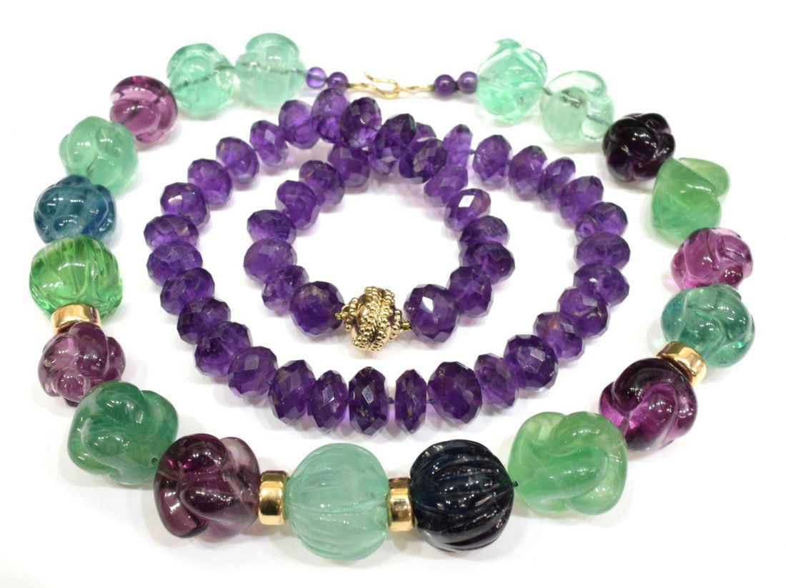 GROUP ESTATE CARVED GEMSTONE BEADED NECKLACES (1 of 5)
