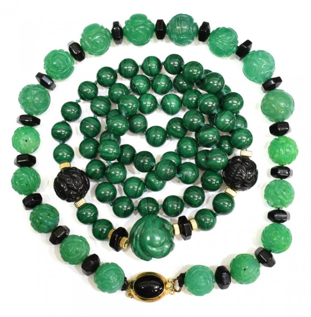 LADIES ESTATE MALACHITE JADE AND ONYX NECKLACES (1 of 3)