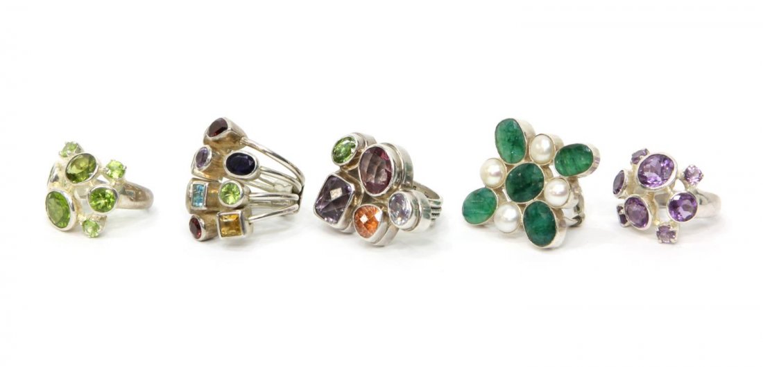 STERLING SILVER MULT-GEMSTONE RINGS, SARDA (1 of 3)