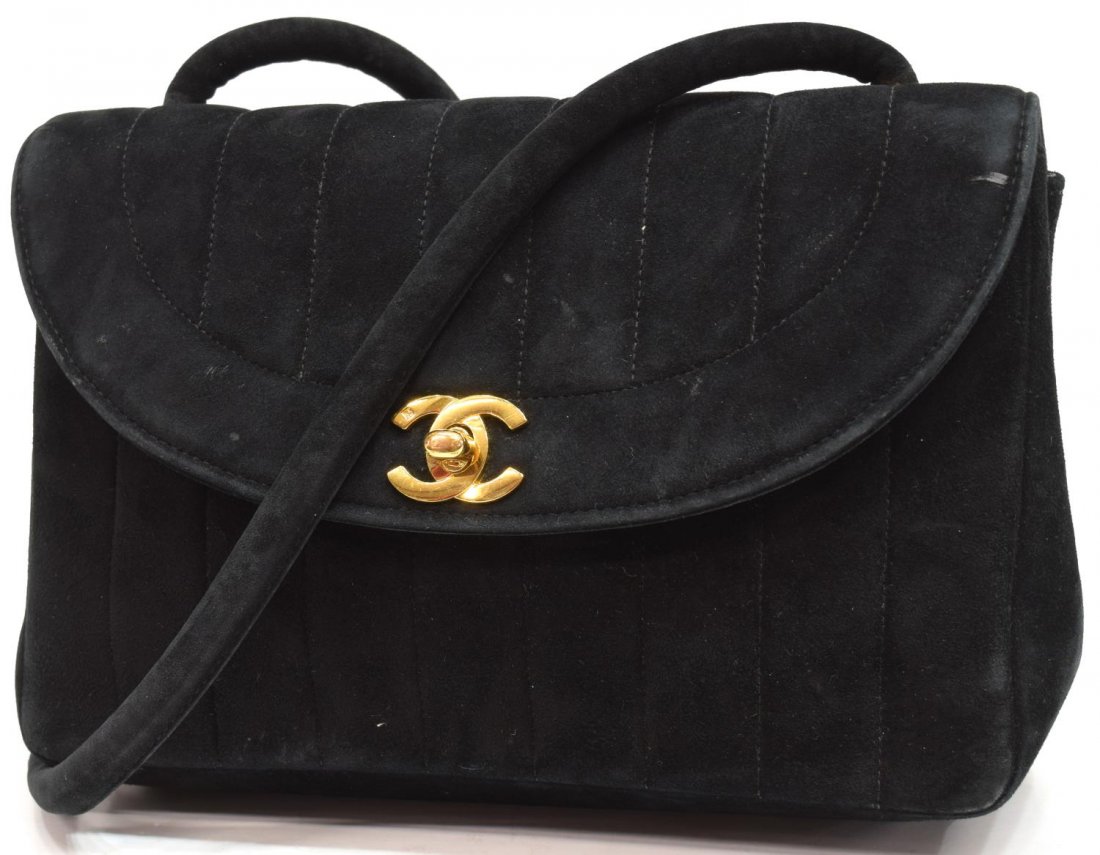 CHANEL BLACK SUEDE SHOULDER BAG (1 of 8)