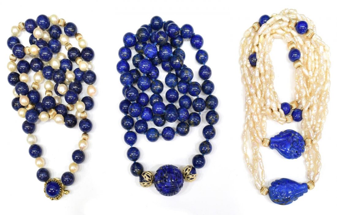 ESTATE 14KT, LAPIS LAZULI & PEARL NECKLACE GROUP (1 of 6)