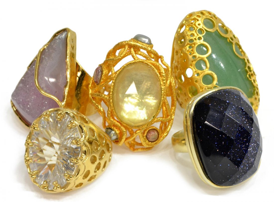 LADIES GEMSTONE & GOLD TONE STATEMENT RINGS (1 of 3)