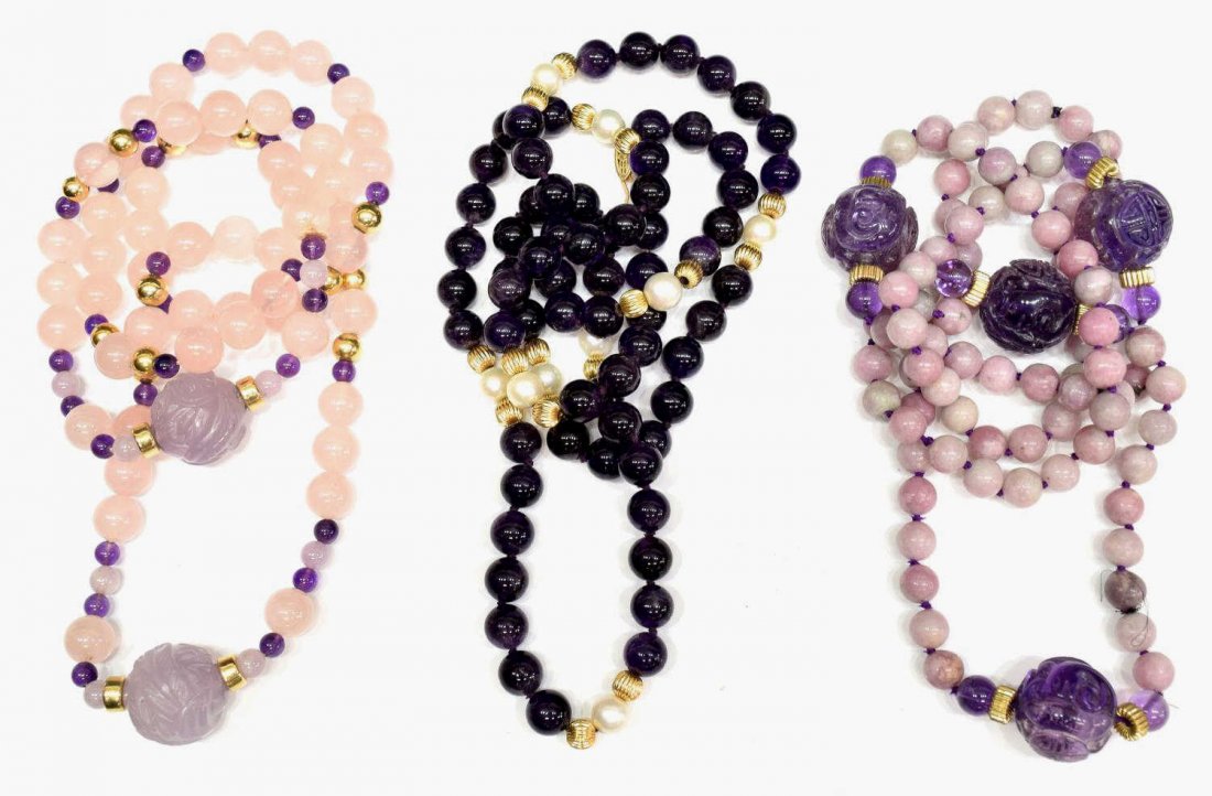 LADIES ESTATE AMETHYST & LAVENDER JADE NECKLACES (1 of 4)