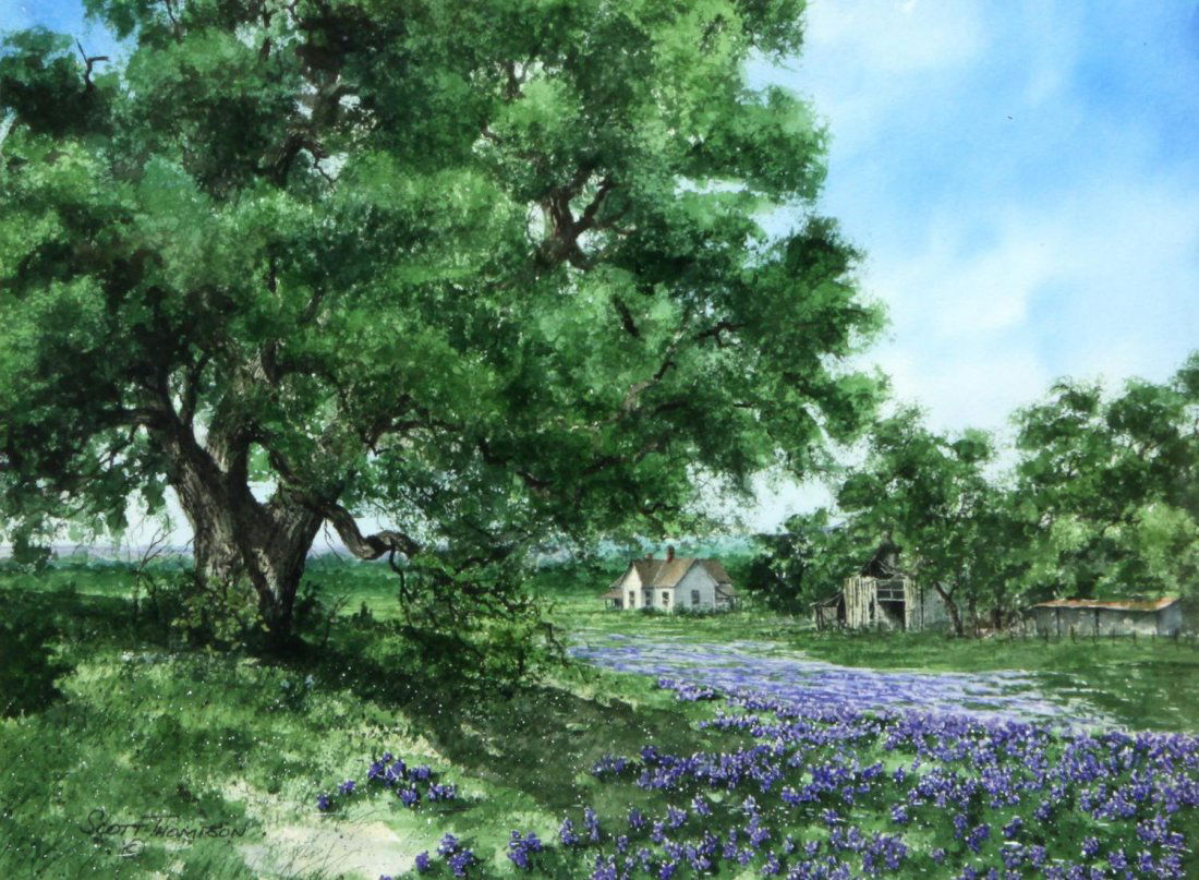 SCOTT THOMPSON (TEXAS, 20TH C.) BLUE BONNETS (1 of 4)