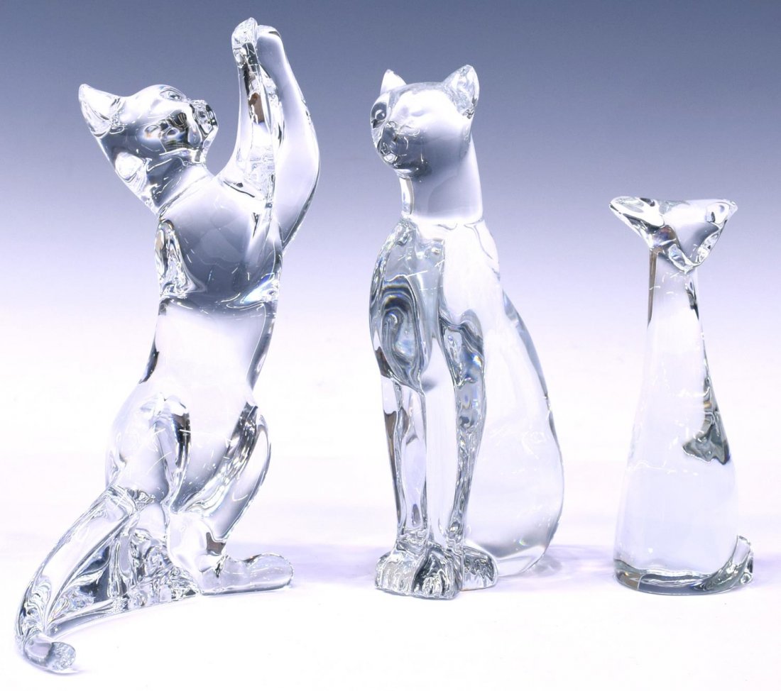 (3) BACCARAT ART CRYSTAL CAT FIGURES (1 of 5)