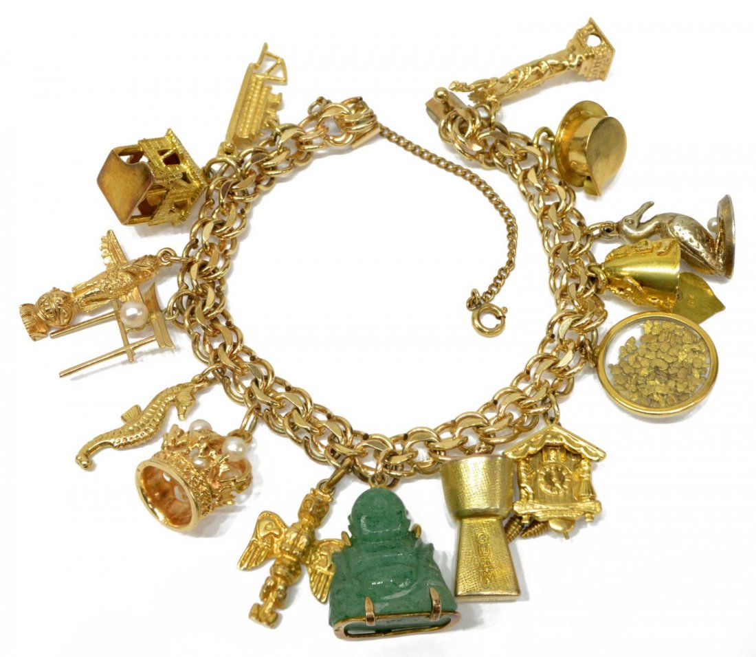 LADIES ESTATE 10K 14K & 18K GOLD CHARM BRACELET (1 of 4)