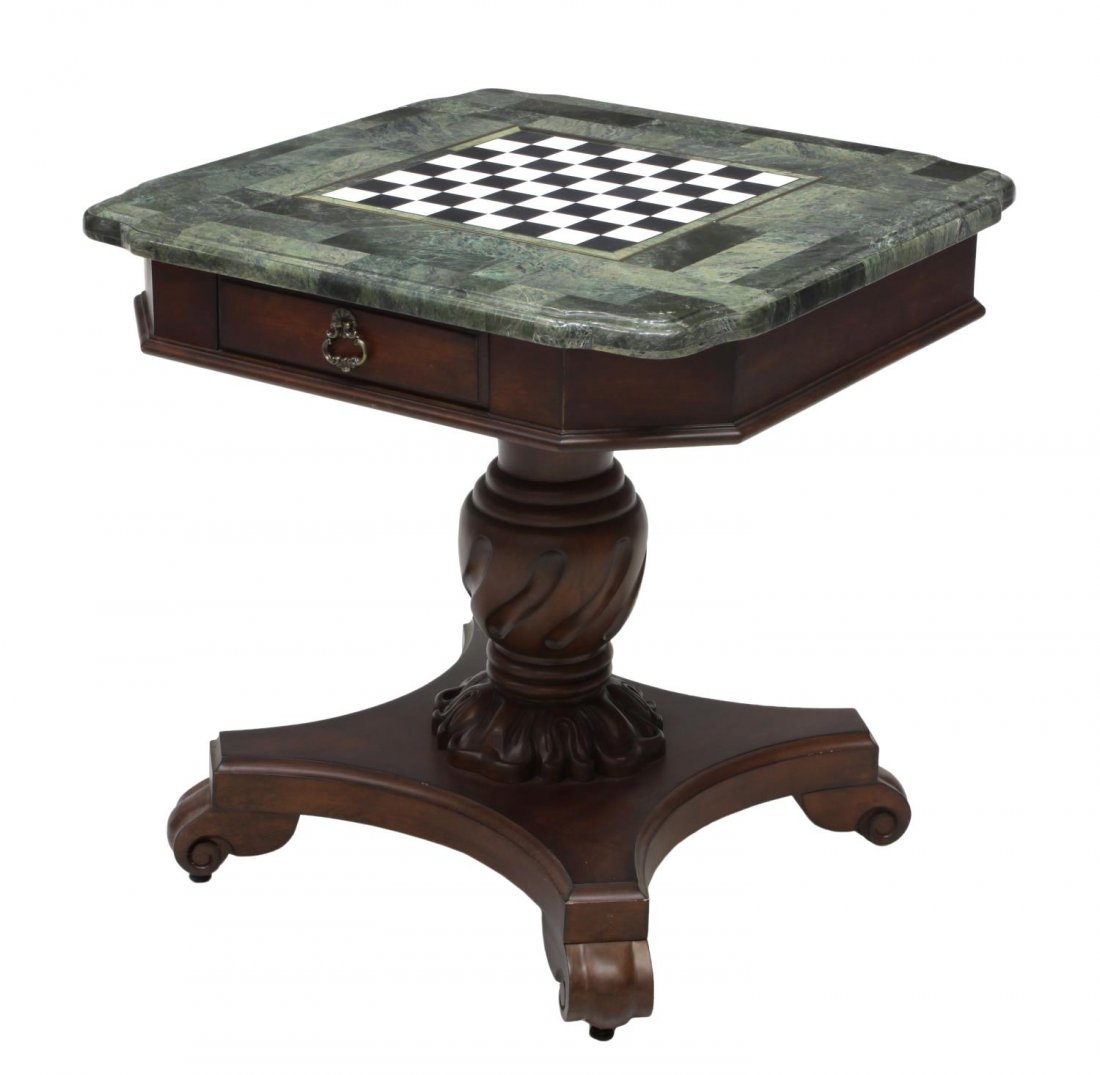 HOOKER FURNITURE GREEN MARBLE TOP GAMES TABLE