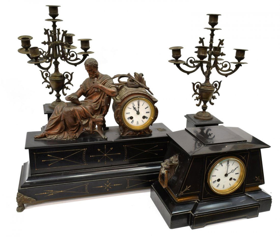(4) GROUP OF FRENCH FIGURAL SLATE MANTEL CLOCKS (1 of 10)