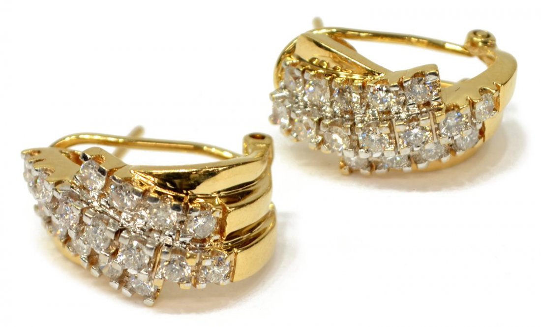 (PAIR) LADIES 14K & DIAMOND EARRINGS APPROX. 1CTTW (1 of 2)