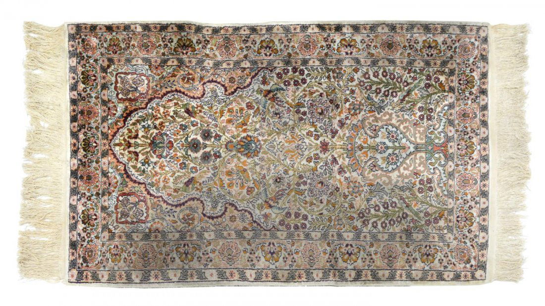 KASHMIR HAND WOVEN ART SILK PILE RUG, 62.5" X 33" (1 of 3)