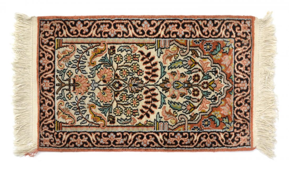 SMALL KASHMIR HAND WOVEN ART SILK RUG, 1' X 2' (1 of 3)