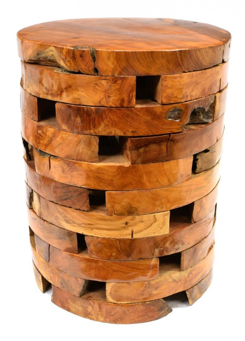 CONTEMPORARY TEAK STACKED ROUND SIDE TABLE (1 of 3)