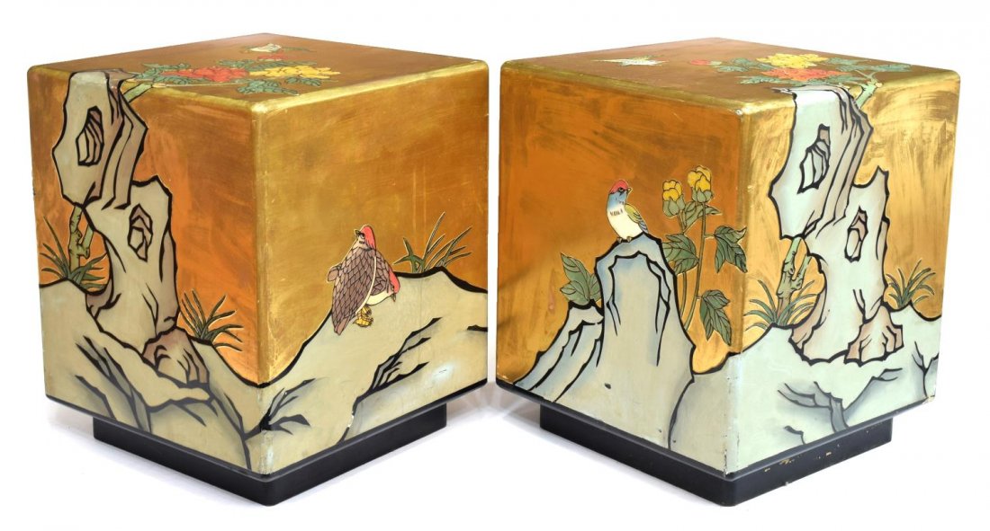 (2) ASIAN STYLE PARCEL GILT CUBE FORM END TABLES (1 of 3)