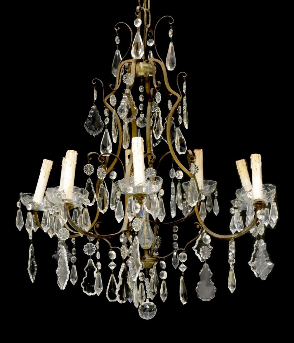 ITALIAN CRYSTAL & GILT BRASS 8-LIGHT CHANDELIER (1 of 2)