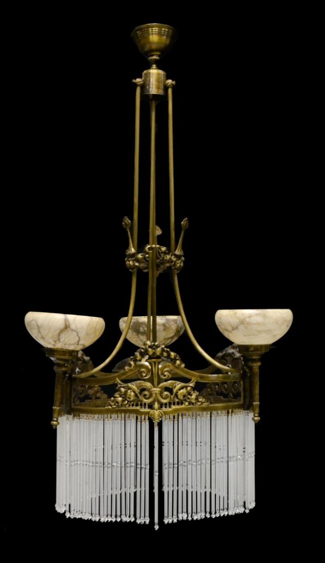 SPANISH GILT METAL & ALABASTER 4-LIGHT CHANDELIER (1 of 3)