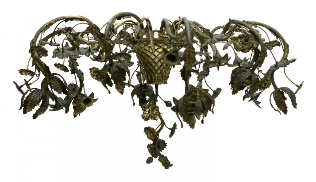 SPAIN SILVER TONE METAL FLORIFORM CHANDELIER (1 of 3)