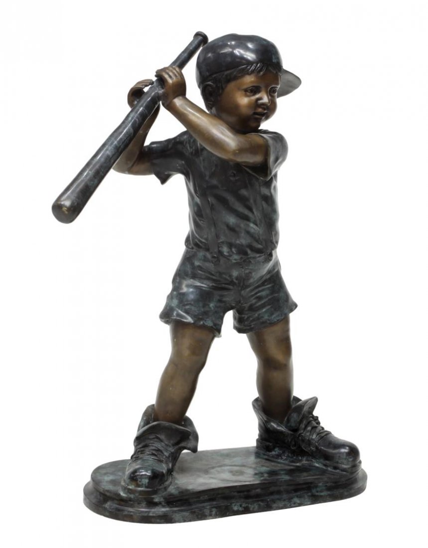 BRONZE SCULPTURE, YOUNG BOY PLAYING BASEBALL, 40"H (1 of 6)