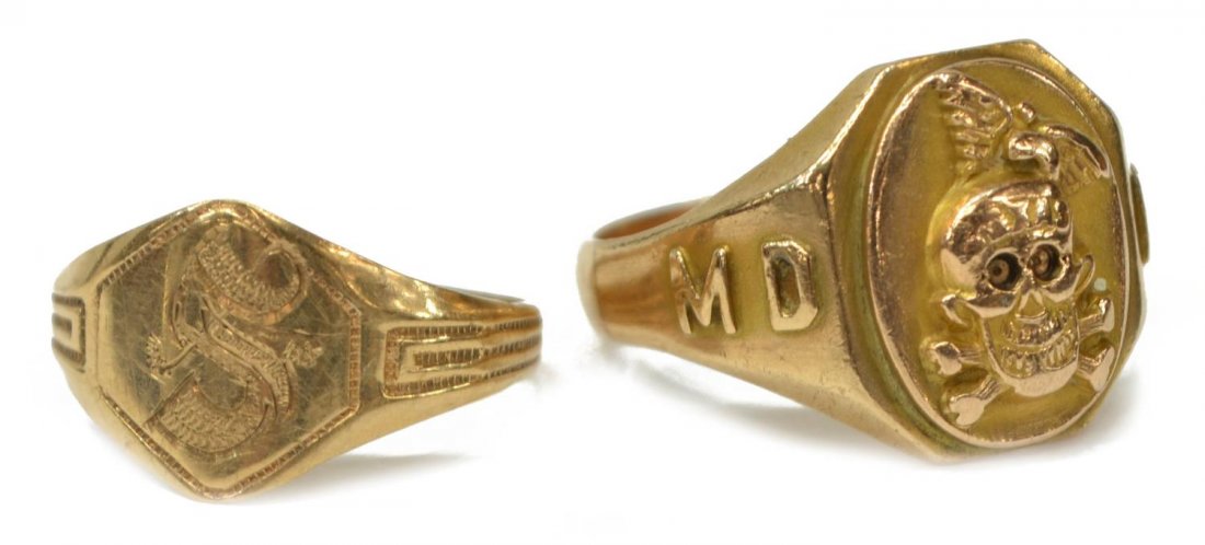 (2) ESTATE GOLD TEXAS MD SKULL & INITIAL RINGS (1 of 3)