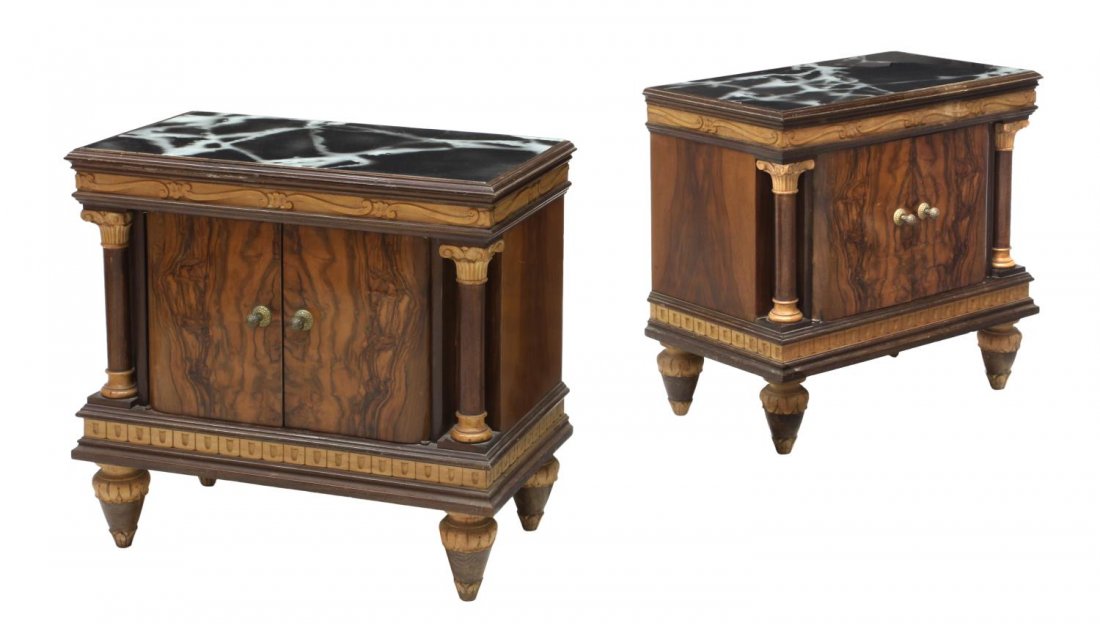 (2) EMPIRE REVIVAL FIGURED WALNUT BEDSIDE CABINETS (1 of 4)