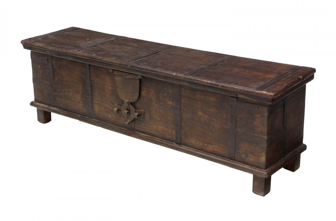 TEAKWOOD IRON BOUND LINEN CHEST TRUNK (1 of 5)