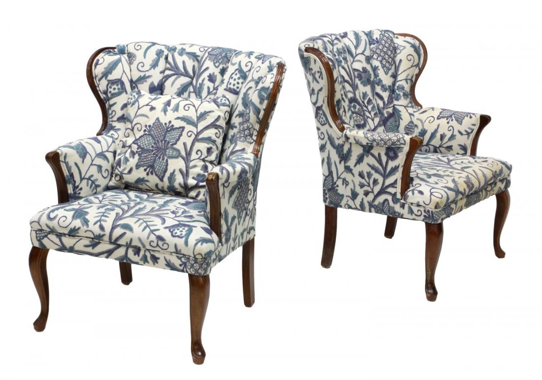 (2) WINGBACK CREWEL UPHOLSTERY CHAIRS (1 of 5)