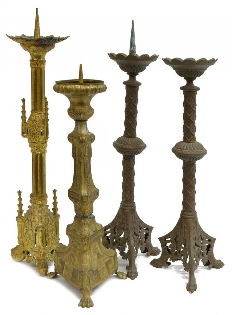 (4) FRENCH BRASS CANDLE HOLDERS (1 of 4)