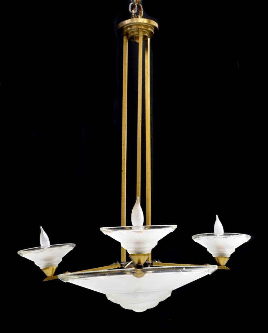 FRENCH ART DECO GLASS FOUR-LIGHT CHANDELIER (1 of 2)