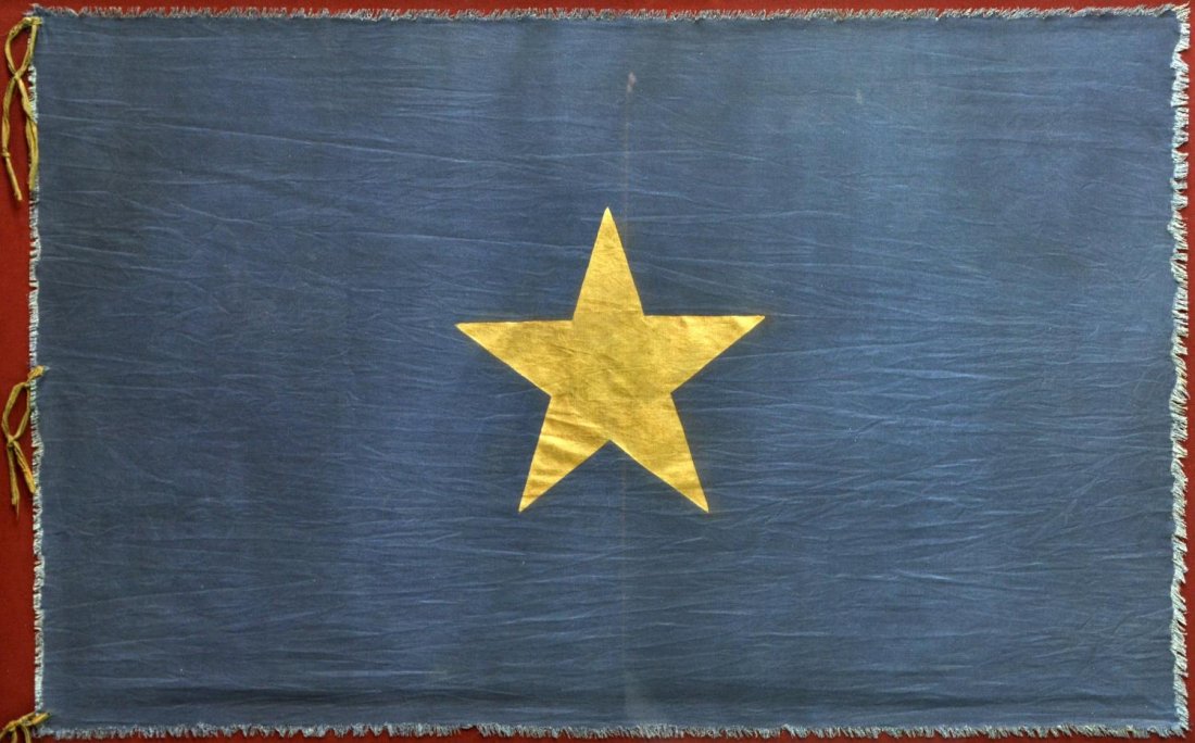 FRAMED COPY OF THE SECOND FLAG, REPUBLIC OF TEXAS: Shadow box framed, under glass, cloth flag, a reproduction of the Second Flag of the Republic of Texas, authorized in late 1836/early 1837, purchased at The Gallery of the Republic, Austin, flag appro