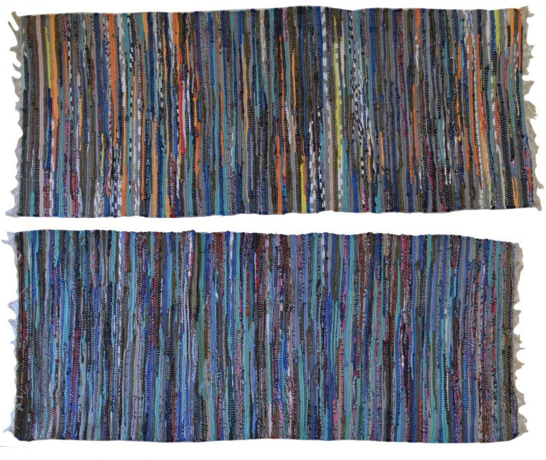 (2) DANISH COTTON RAG RUG RUNNER, 6' X 2'4": (lot of 2) Danish cotton rag rug runner, alternating colors, approx. 6'l, 2'4"w Start Price: $60.00