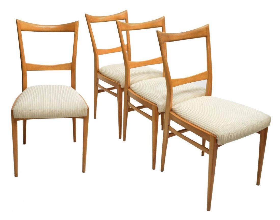 (4) DANISH MID-CENTURY MODERN BIRCH SIDE CHAIRS: (set of 4) Danish mid-century modern birch side chairs, c. 1950s/1960s, cream upholstered seats, 35"h, 18"w, 18"d Start Price: $150.00