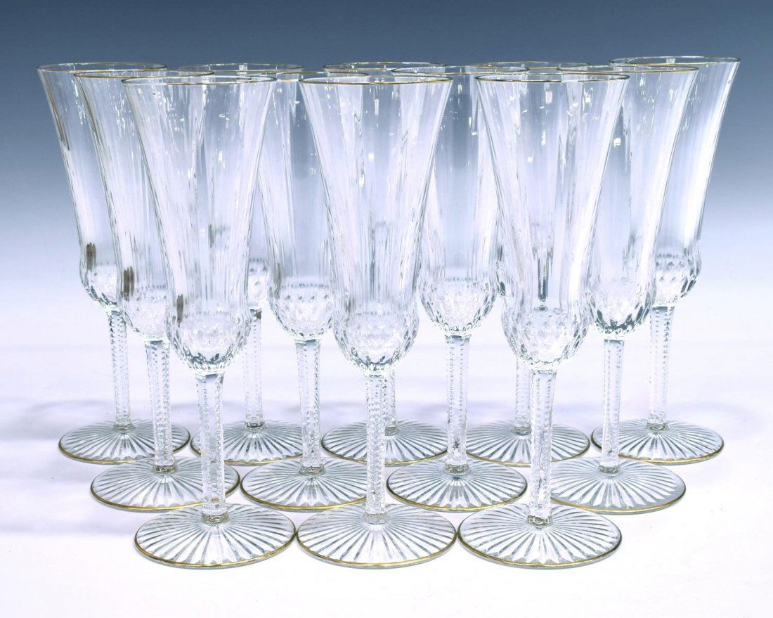 12 ST-LOUIS APOLLO GOLD CRYSTAL CHAMPAGNE FLUTES (1 of 3)
